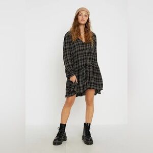 Urban Outfitters check tiered mini dress oversized long sleeve size small